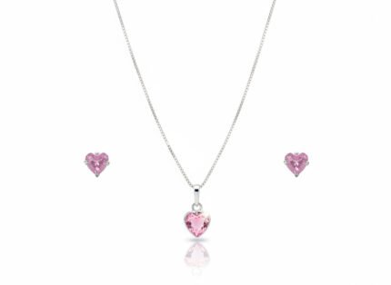 CONJUNTO ZIRCÔNIA CORAÇÃO 6MM - ROSA CRISTAL