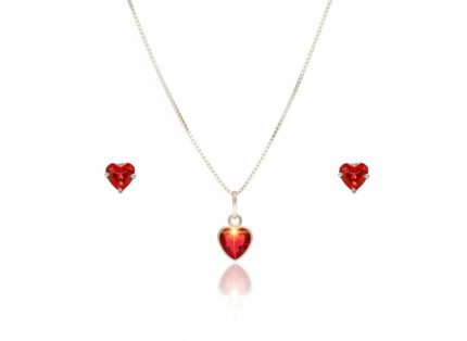 CONJUNTO ZIRCÔNIA CORAÇÃO 6MM - VERMELHO