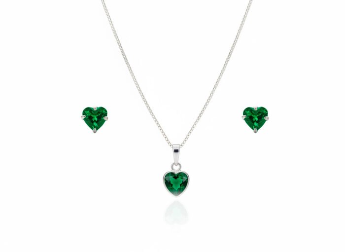 CONJUNTO ZIRCÔNIA CORAÇÃO 6MM - ESMERALDA - Imagem 1