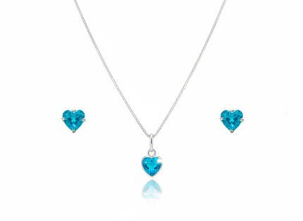 CONJUNTO ZIRCÔNIA CORAÇÃO 6MM - AZUL PISCINA