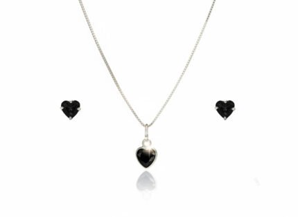 CONJUNTO ZIRCÔNIA CORAÇÃO 6MM - PRETO