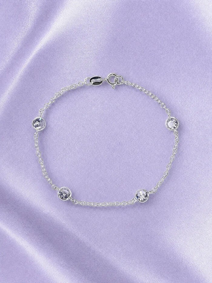 Pulseira Prata 925 Feminina Redonda Zircônia Cristal 18 Cm Prateado 18 Cm - Imagem 3