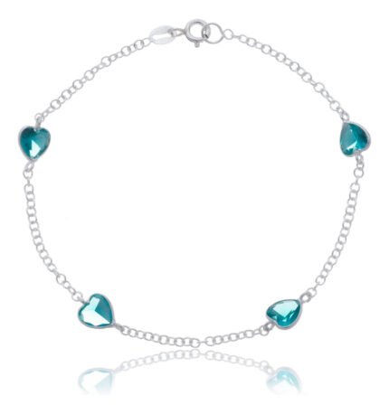 Pulseira Prata 925 Feminina Coração Zircônia Turmalina 18 Cm Prateado 19 Cm 18 Cm