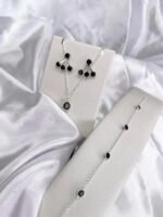 Kit Conjunto Preto Prata 925 Feminino Colar Pulseira Brincos Prateado - Imagem 5