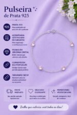 Pulseira Prata 925 Feminina Redonda Zircônia Rosa 18 Cm Prateado 18 Cm - Imagem 2