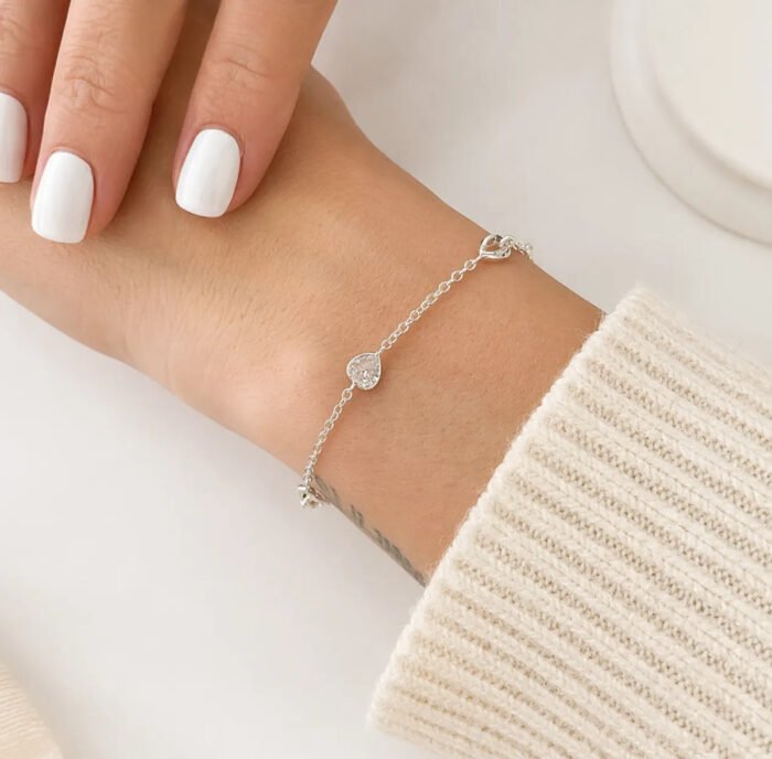 Pulseira Prata 925 Feminina Coração Zircônia Cristal 18 Cm Prateado 19 Cm 18 Cm - Imagem 4