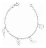 Pulseira Feminina Salto Batom Bolsa Prata 925 Luxo Prateado 18 Cm