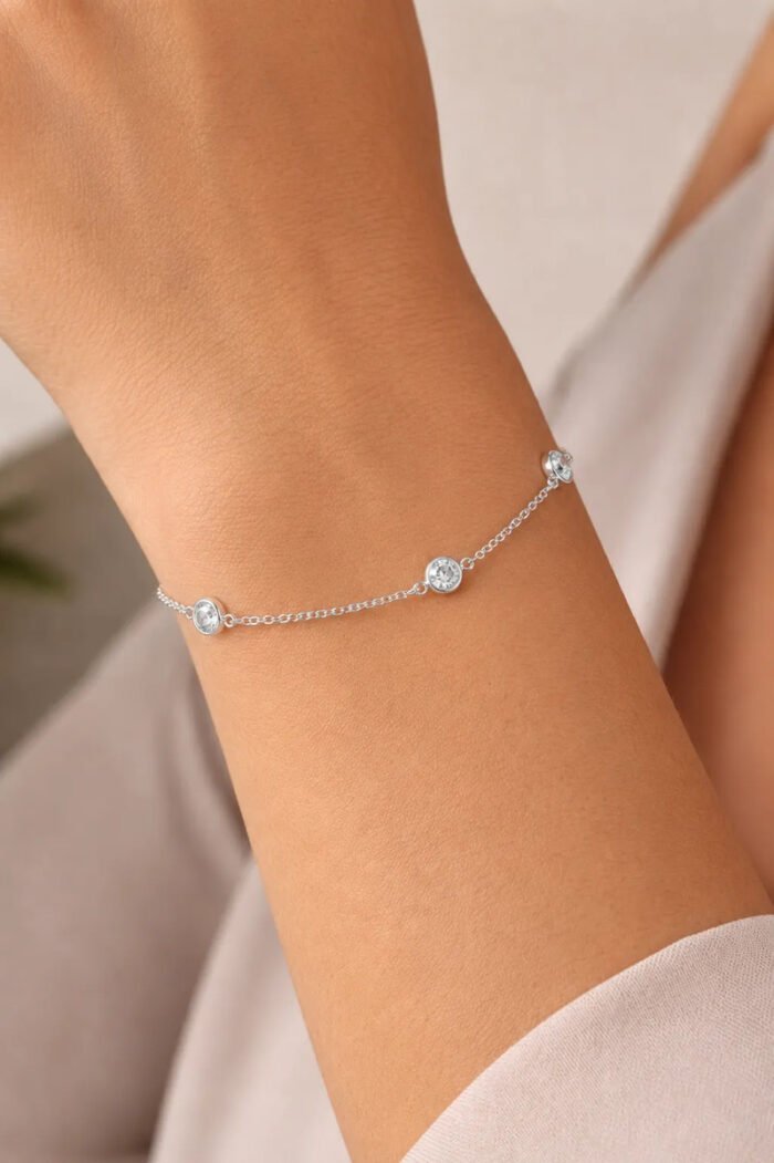 Pulseira Prata 925 Feminina Redonda Zircônia Cristal 18 Cm Prateado 18 Cm - Imagem 4