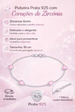 Pulseira Prata 925 Feminina Coração Zirconia Rosa Tam 18cm Prateado 18 Cm - Imagem 2