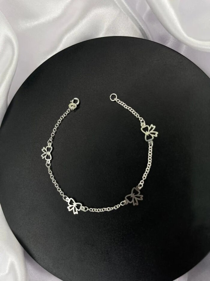 Pulseira Laços Prata 925 Feminina Delicada Ajustável Prateado 18 Cm - Imagem 5