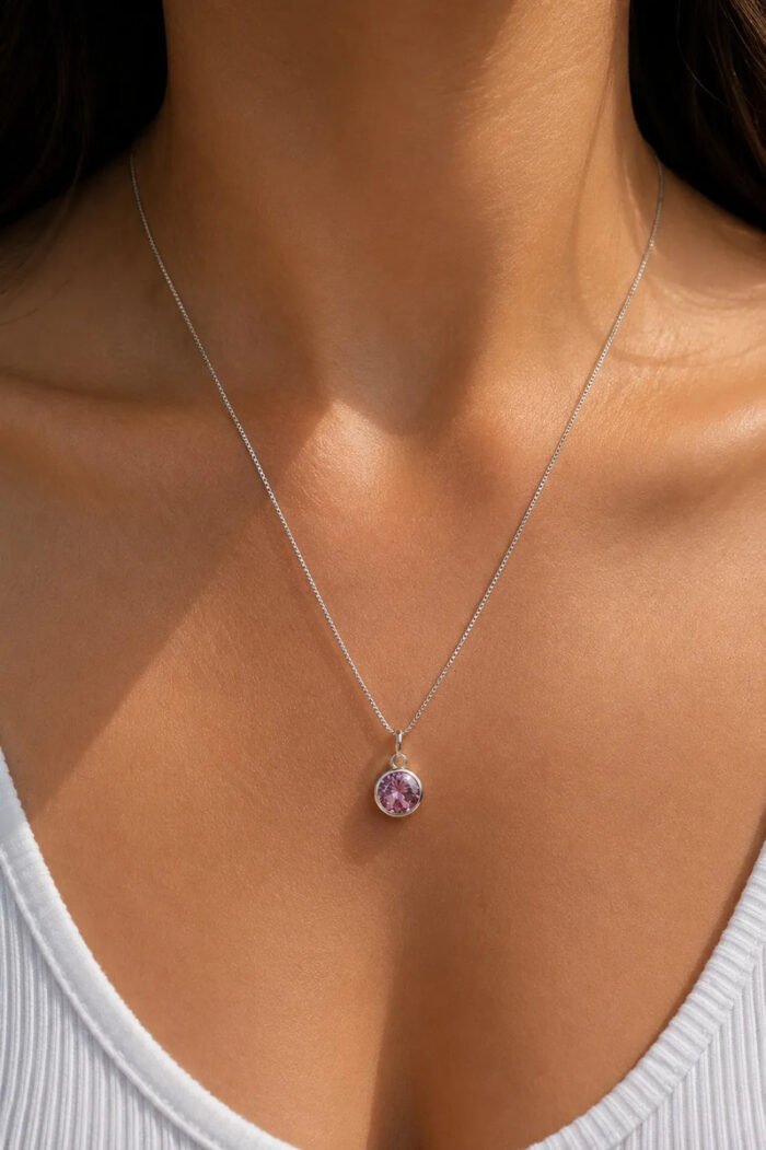 Colar Feminino Ponto De Luz Redondo Prata 925 Caixinha Rosa - Imagem 3