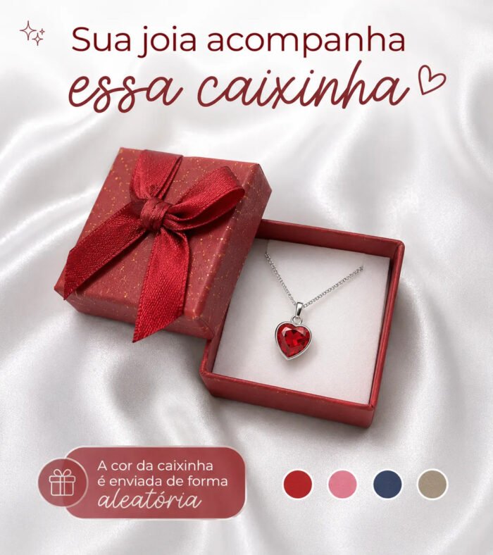 Colar Feminino Ponto De Luz Coracao Prata 925 Caixinha Vermelho - Imagem 4
