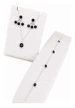 Kit Conjunto Preto Prata 925 Feminino Colar Pulseira Brincos Prateado