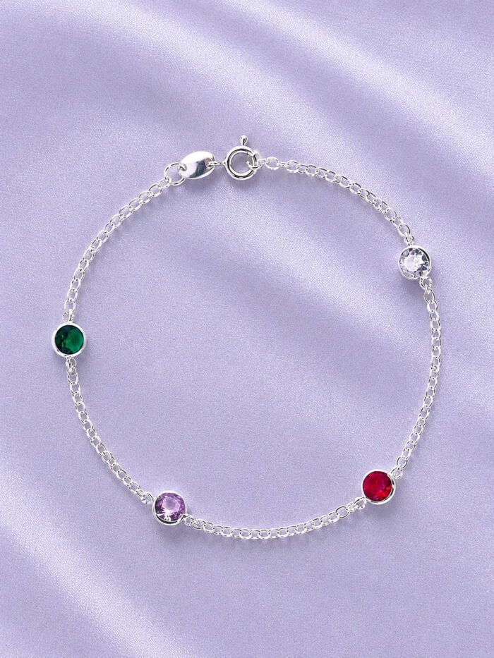 Pulseira Prata 925 Feminina Redonda Zircônia Colorida 18 Cm Prateado 18 Cm - Imagem 3