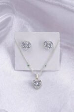 Kit Conjunto Prata 925 Feminino Coração Zircônia Cristal Prateado - Imagem 5