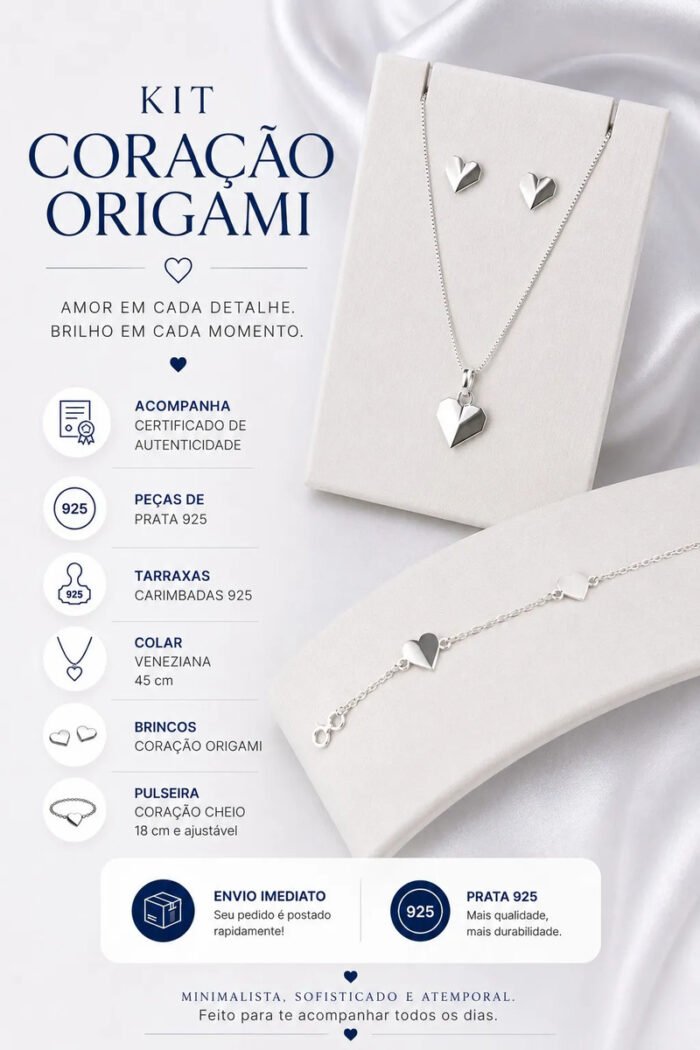 Kit Conj Coração Prata 925 Gargantilha Pulseira Brincos Femi Prateado - Imagem 2