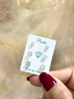 Kit Trio Brinco Estrela Prata 925 Zircônia Ponto De Luz Prateado - Imagem 4