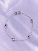 Pulseira Prata 925 Feminina Redonda Zircônia Rosa 18 Cm Prateado 18 Cm - Imagem 3