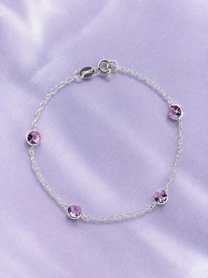 Pulseira Prata 925 Feminina Redonda Zircônia Rosa 18 Cm Prateado 18 Cm - Imagem 3