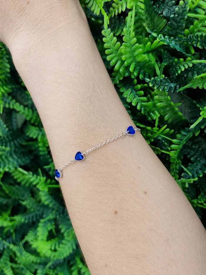 Pulseira Prata 925 Feminina Coração Zircônia Azul Bic 18 Cm Prateado 18 Cm - Imagem 3