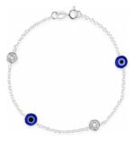 Pulseira Prata 925 Feminina Olho Grego Zircônia Cristal18 Cm Prateado 18 Cm