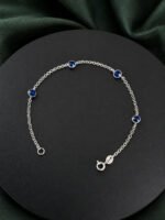 Pulseira Prata 925 Feminina Redonda Zircônia Azul Escur18 Cm Prateado 18 Cm - Imagem 3