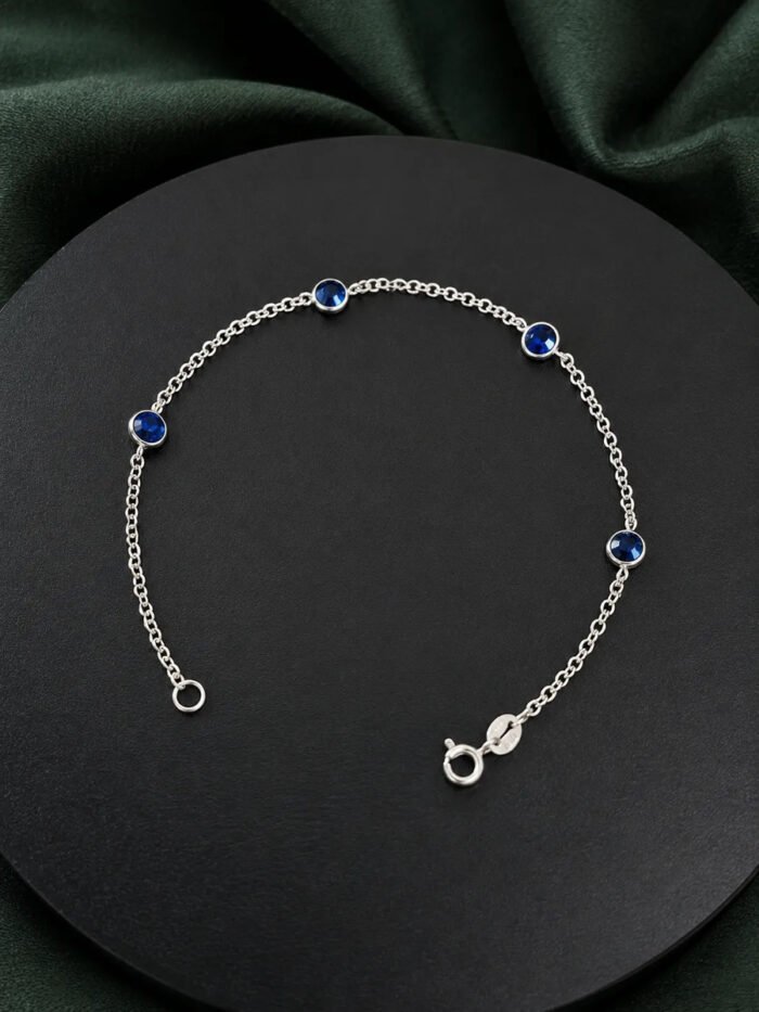 Pulseira Prata 925 Feminina Redonda Zircônia Azul Escur18 Cm Prateado 18 Cm - Imagem 3