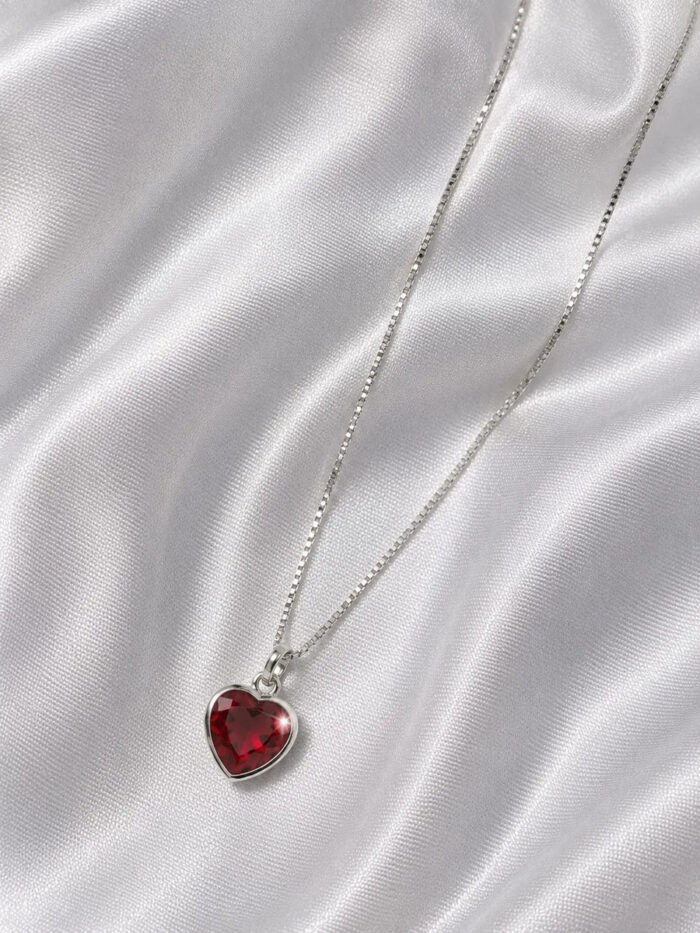 Colar Feminino Ponto De Luz Coracao Prata 925 Caixinha Vermelho - Imagem 5