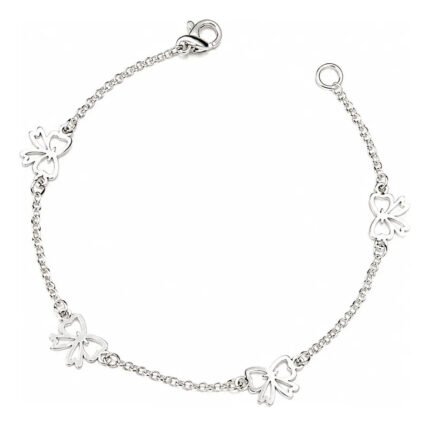 Pulseira Laços Prata 925 Feminina Delicada Ajustável Prateado 18 Cm