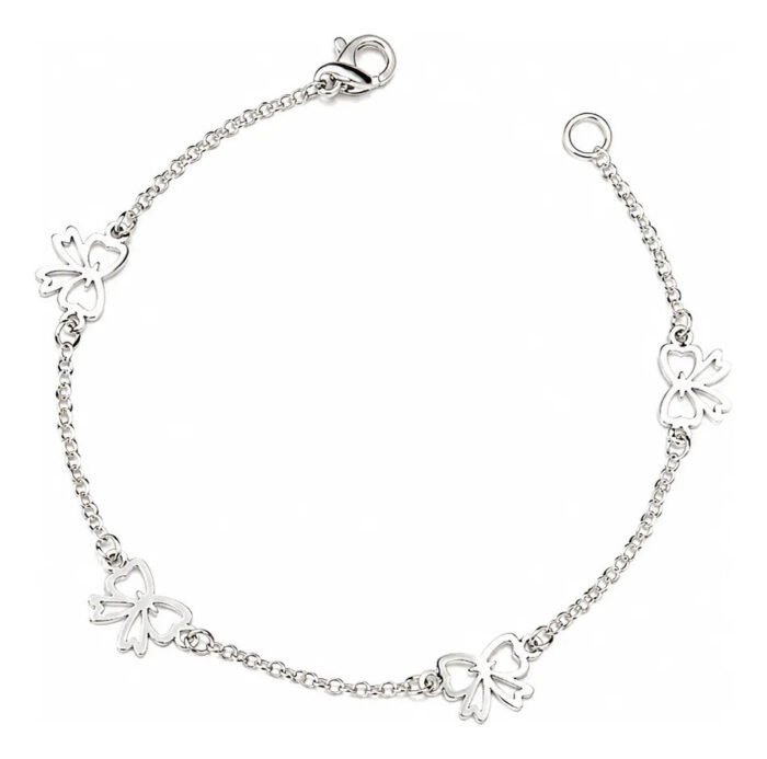 Pulseira Laços Prata 925 Feminina Delicada Ajustável Prateado 18 Cm - Imagem 1