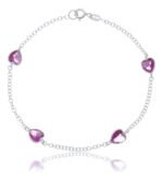 Pulseira Prata 925 Feminina Coração Zirconia Pink Tam 18cm Prateado 18 Cm