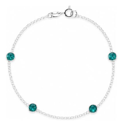 Pulseira Prata 925 Feminina Redonda Zircônia Turmalina 18 Cm Prateado 18 Cm