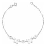 Pulseira Prata 925 Feminina Borboletas E Zircônia Cristal Prateado 18 Cm