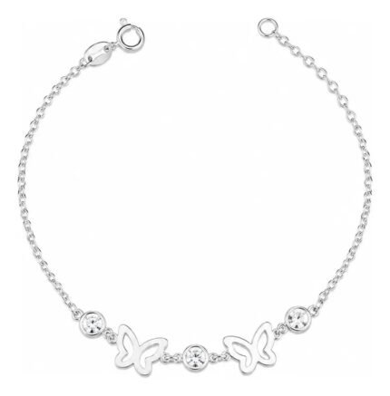 Pulseira Prata 925 Feminina Borboletas E Zircônia Cristal Prateado 18 Cm