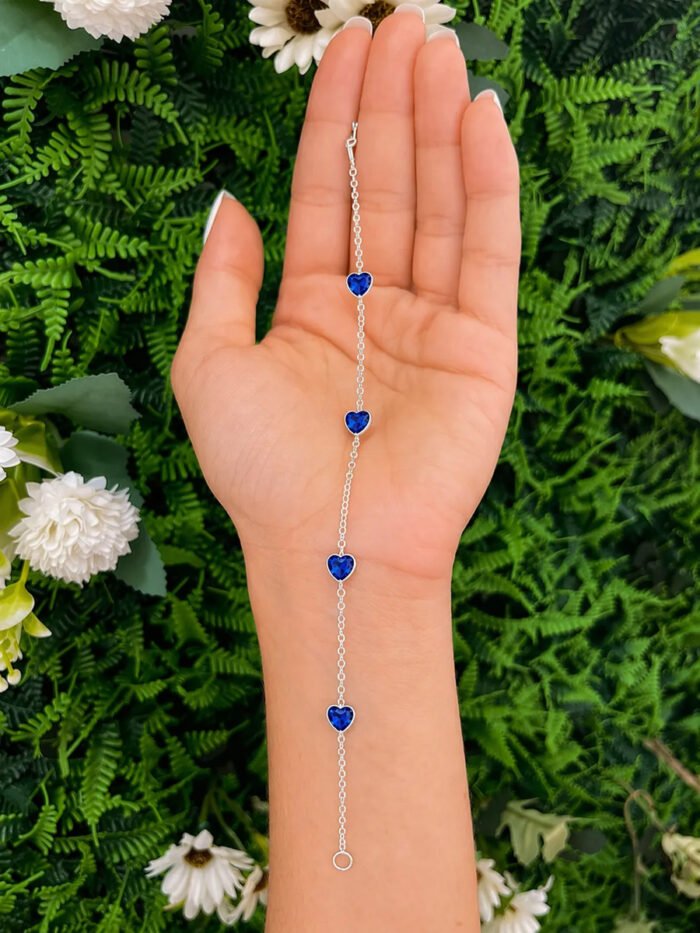Pulseira Prata 925 Feminina Coração Zircônia Azul Bic 18 Cm Prateado 18 Cm - Imagem 4