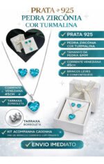 Kit Conjunto Prata 925 Feminino Coração Zircônia Turmalina Prateado - Imagem 2