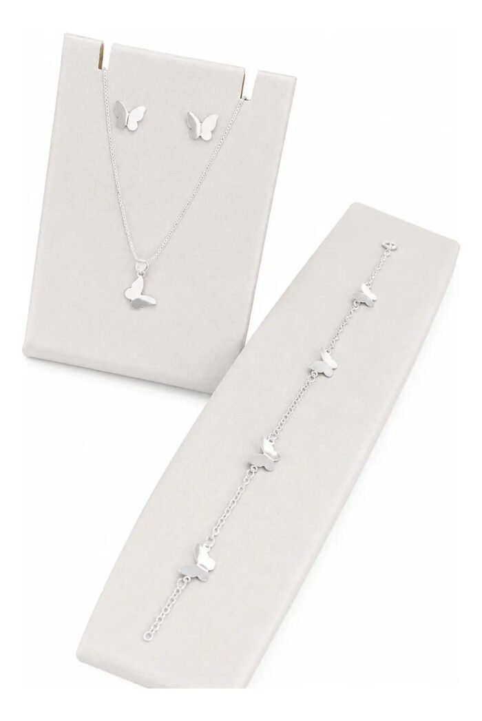 Kit Conj Borboleta Prata 925 Gargantilha Pulseira Brincos Prateado - Imagem 1
