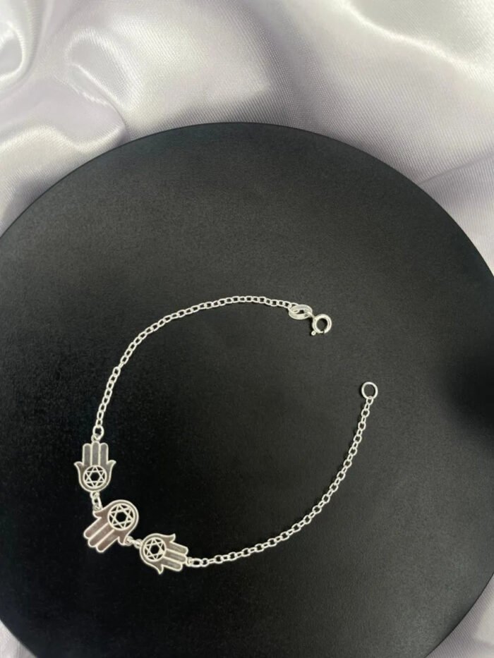 Pulseira Mão De Fátima Patuá Prata 925 Feminina Ajustável Prateado 18 Cm - Imagem 5