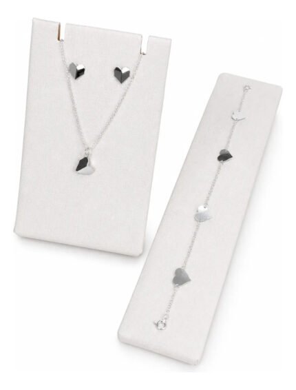 Kit Conj Coração Prata 925 Gargantilha Pulseira Brincos Femi Prateado
