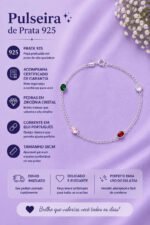 Pulseira Prata 925 Feminina Redonda Zircônia Colorida 18 Cm Prateado 18 Cm - Imagem 2