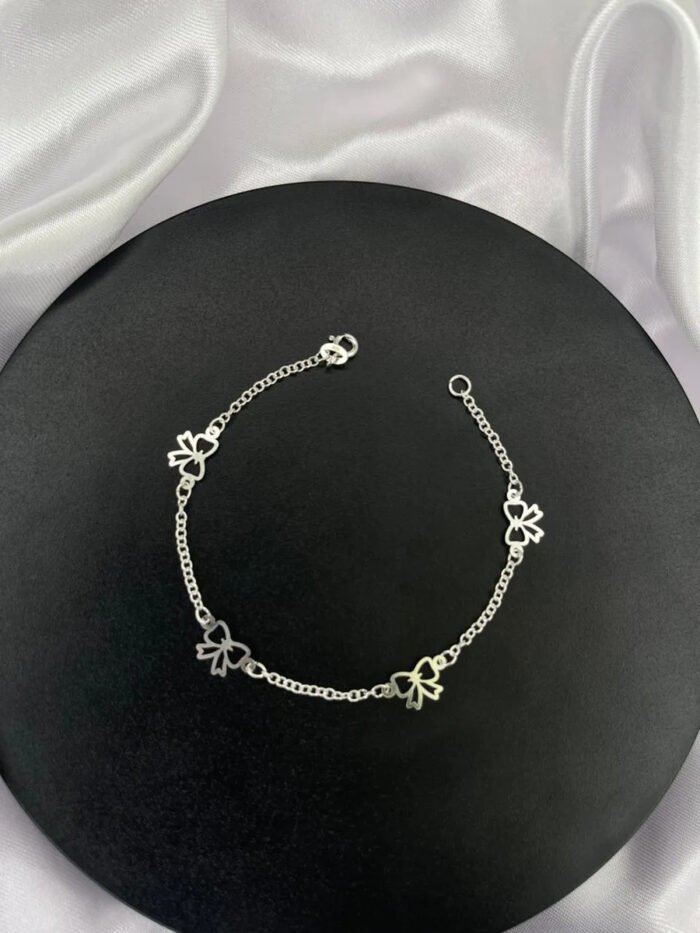Pulseira Laços Prata 925 Feminina Delicada Ajustável Prateado 18 Cm - Imagem 4