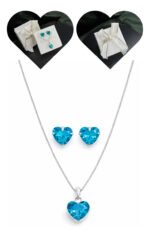 Kit Conjunto Prata 925 Feminino Coração Zircônia Turmalina Prateado