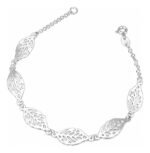 Pulseira Folhas Prata 925 Feminina Ajustavel Prateado 18 Cm