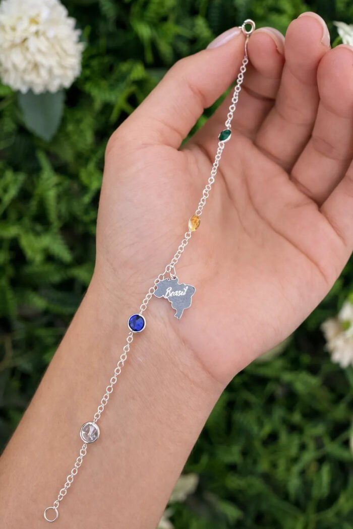 Pulseira Brasil Prata 925 Copa Do Mundo Feminina Delicada 18 Prateado 18 Cm - Imagem 5