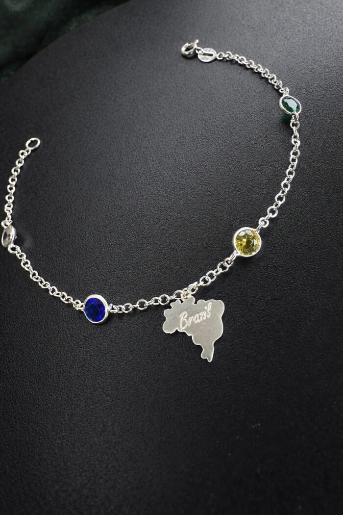 Pulseira Brasil Prata 925 Copa Do Mundo Feminina Delicada 18 Prateado 18 Cm - Imagem 3