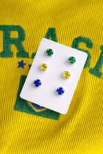 Kit Brinco Brasil Prata 925 Copa Do Mundo Ponto Luz Feminino Prateado - Imagem 7