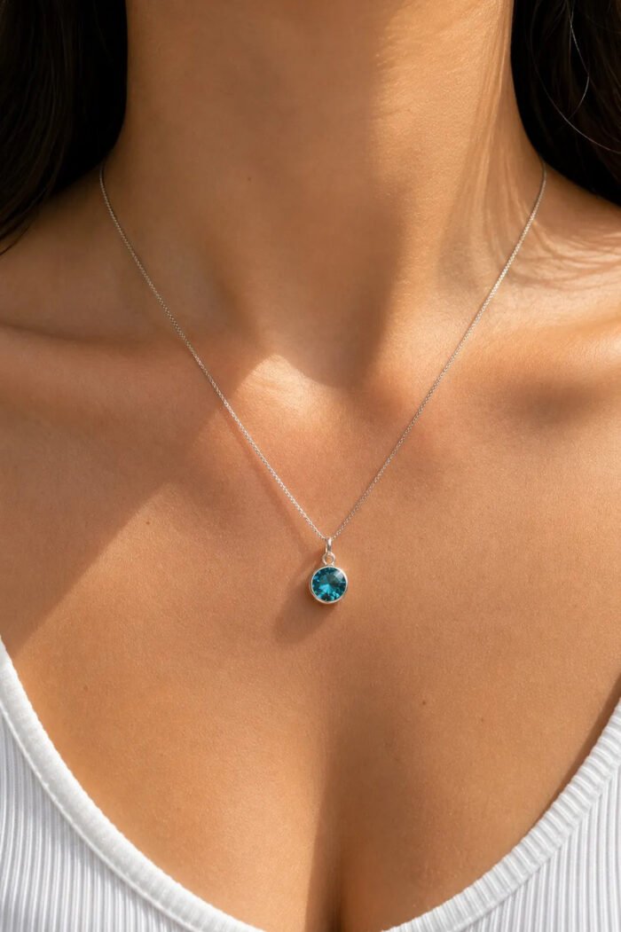 Colar Feminino Ponto De Luz Redondo Prata 925 Caixinha Azul Celeste - Imagem 3