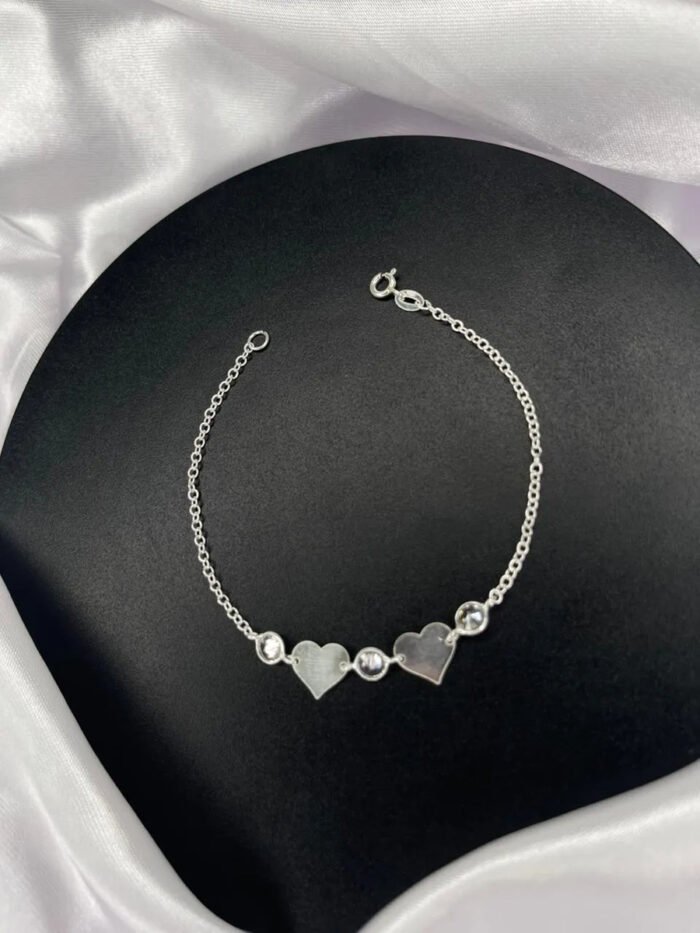 Pulseira Prata 925 Feminina Coração Zircônia Delicada Prateado 18 Cm - Imagem 4