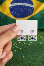Brinco Brasil Prata 925 Legitima Pendurada Bandeira Brasil Prateado - Imagem 5