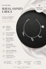 Pulseira Feminina Salto Batom Bolsa Prata 925 Luxo Prateado 18 Cm - Imagem 2